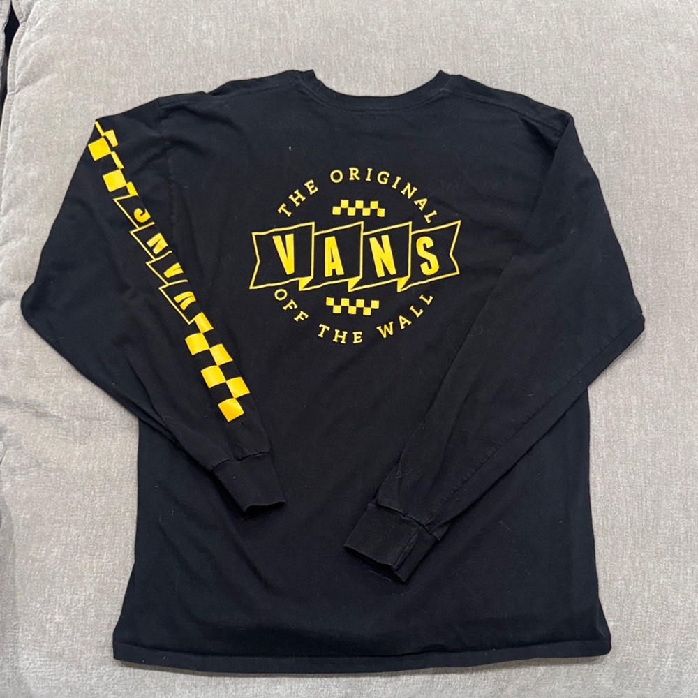 Vans Black Long-Sleeve Tee with Yellow Logo and Sleeve Graphics